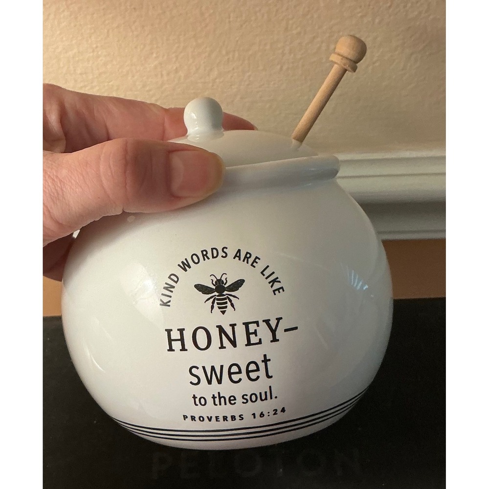 DaySpring Kind Words Ceramic Honey Jar with Wooden Dipper Proverbs 16:24 J2057